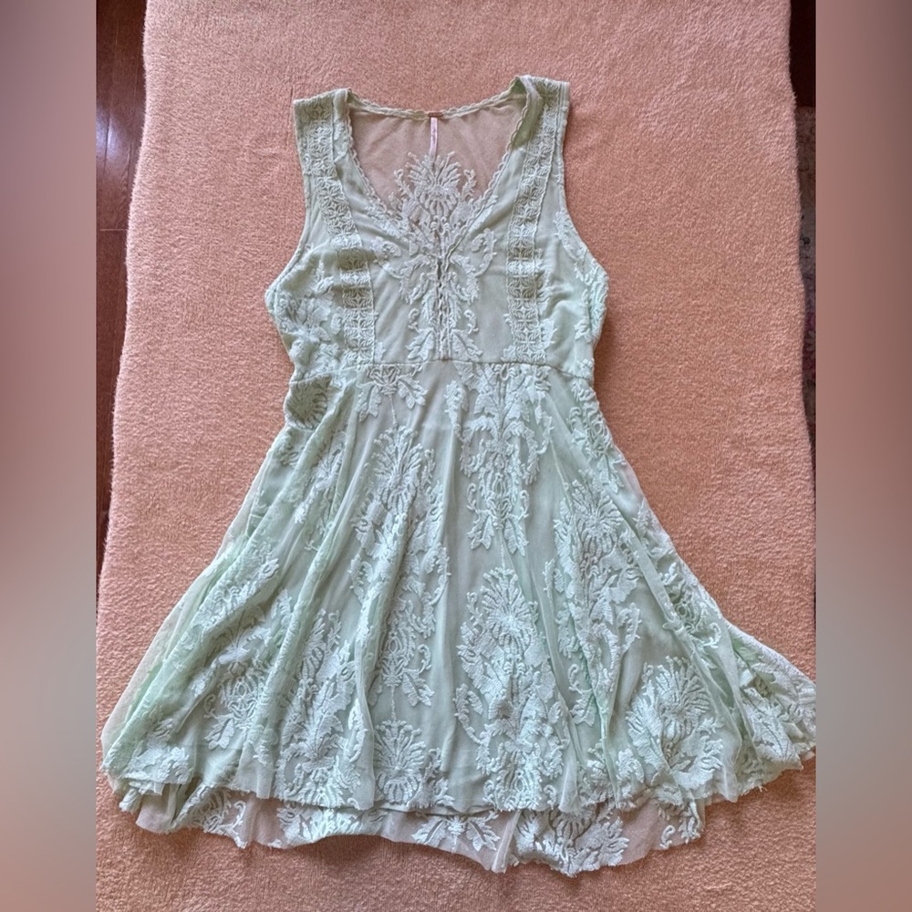 Free People Lace Mini Dress in Soft Green